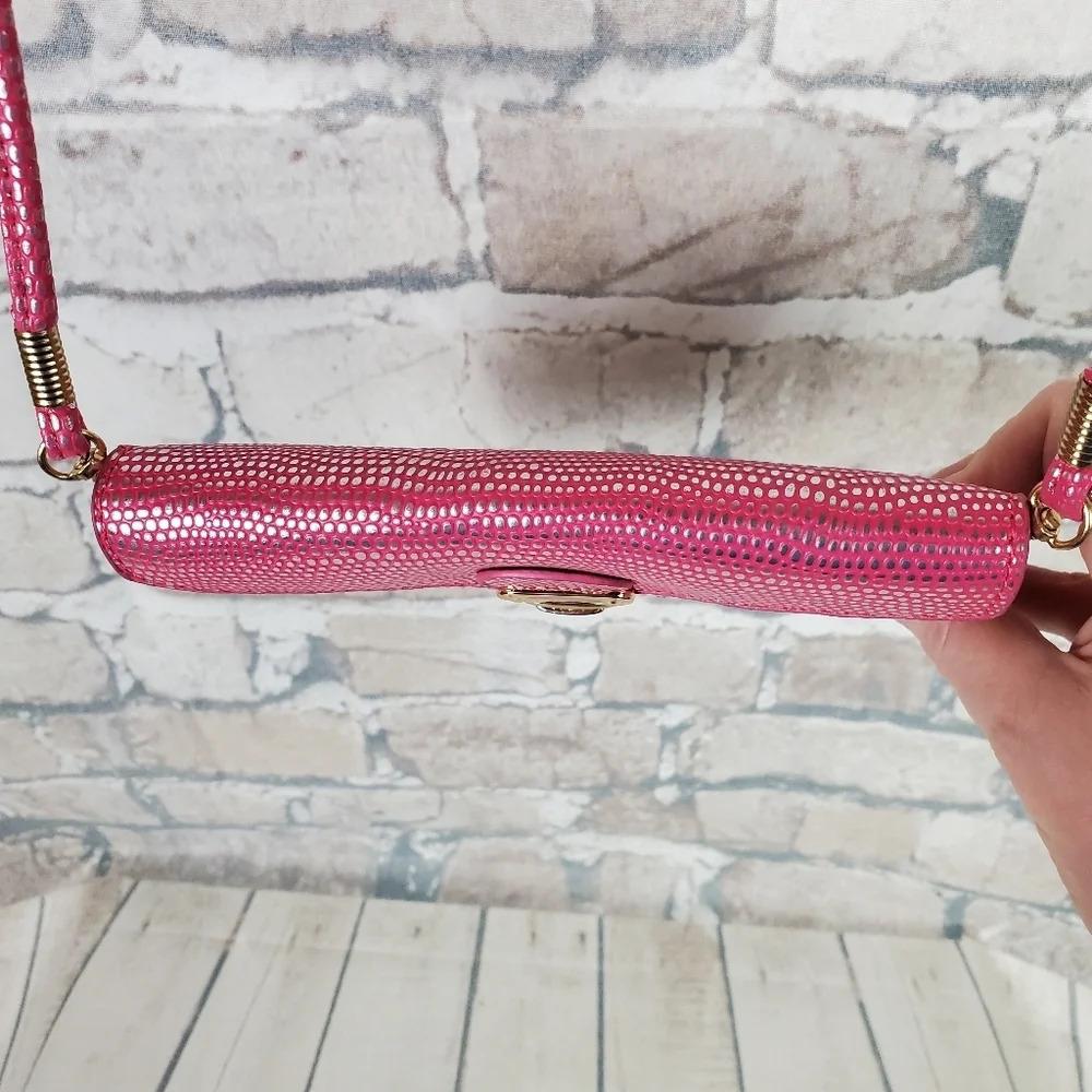Rhinestone Embellished Crossbody Bag Pink Reptile Envelope Style Barbiecore - Picture 13 of 16